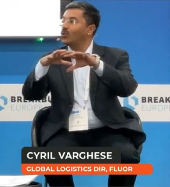 Cyril Varghese. Global Logistics at Fluor discussing logistics orchestration for EPCs at Breakbulk Europe.