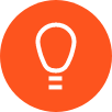white light bulb icon on orange circle